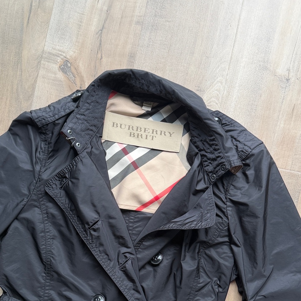 Burberry Women's Black Double-Breasted Trench Jacket - Size 12 - Picture 5 of 6